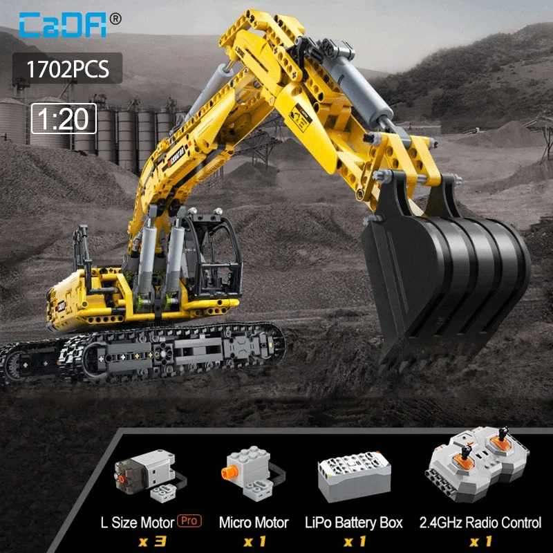 

Double Eagle Cada 1702Pcs 1:20 City Remote Control Engineering Vehicle DIY Model Building Blocks Remote Control Excavator Building Blocks Toy Children's Gift