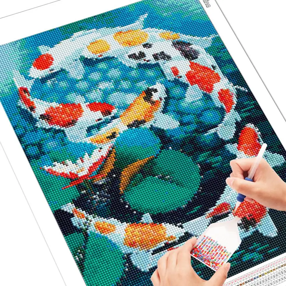 AB 90 Colors Diamond Painting 5D Koi Cross Stitch Handicraft Art Kit Animals Bead Home Decor Full Drill Wall Stickers Gift Set