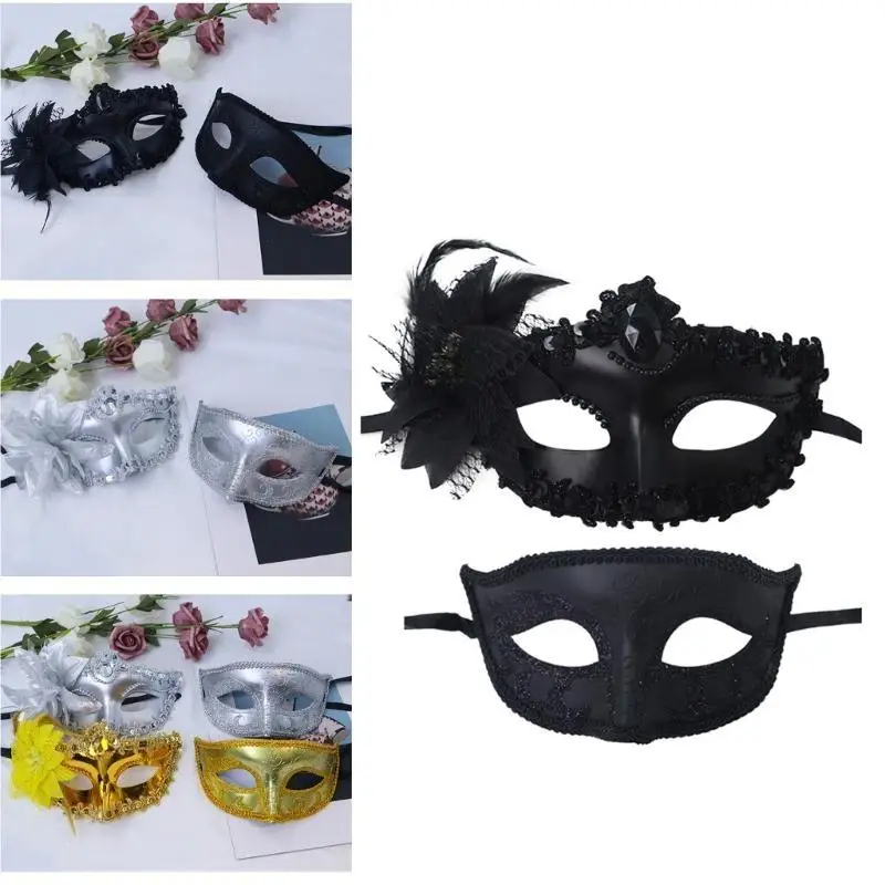 652F 2 szt. Maska wenecka Maska na bal maskowy Halloween Maska kostiumowa Półmaska