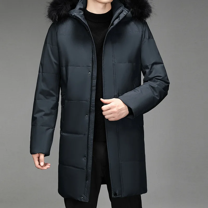 Chaqueta de plumón de sección larga para hombre, chaqueta cálida de invierno, chaqueta de plumón gruesa coreana, ropa de exterior