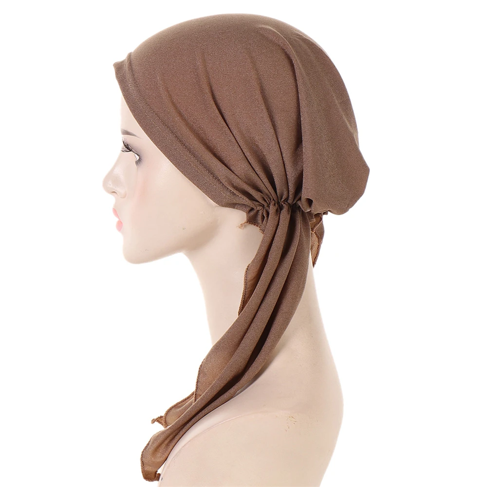 Nieuwe Voorgebonden Hoed Vrouwen Moslim Hijab Stretch Hoofddoek Motorkap Hoofd Wrap Sjaal Mutsen Haaruitval Chemo Cap Bandana 'S Turbante Mujer