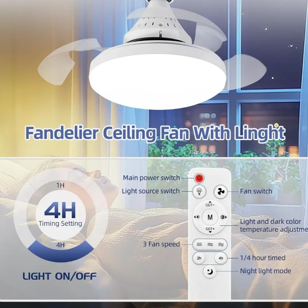 JOYINLED Ceiling Fan with Lights and Remote Control Hidden Retractable Blades Quiet Fan Light 3 Speeds and Dimmable White