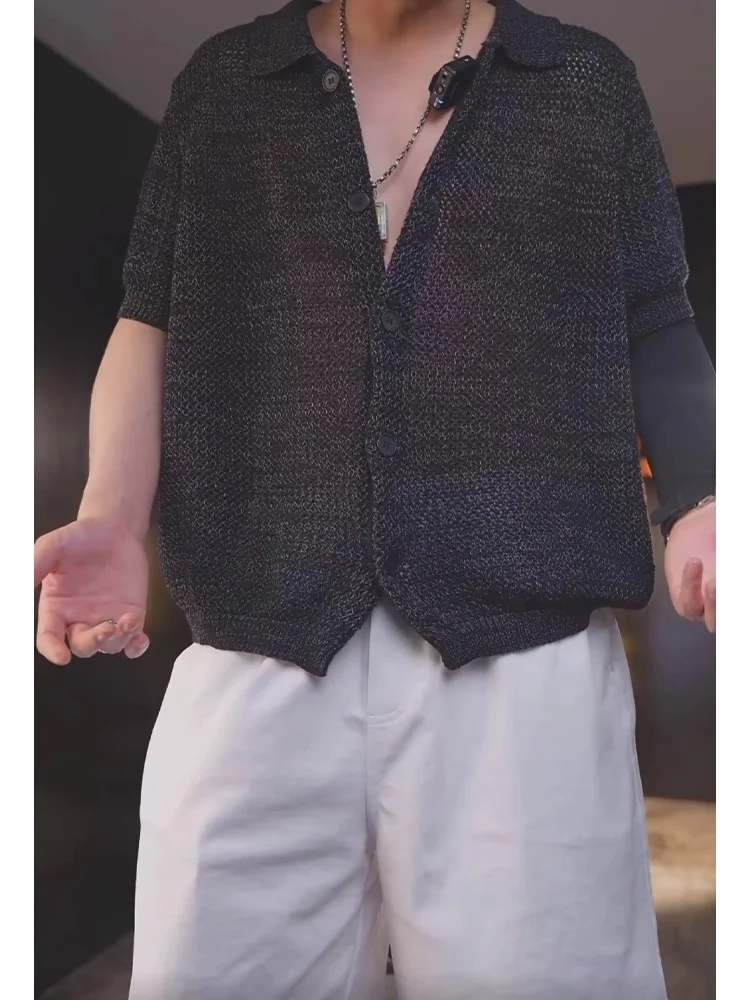

American Retro Knitted ort Sve irt Men's Loose Fit Casual Sle Breathable Summer irt Classic Collar Lightweight