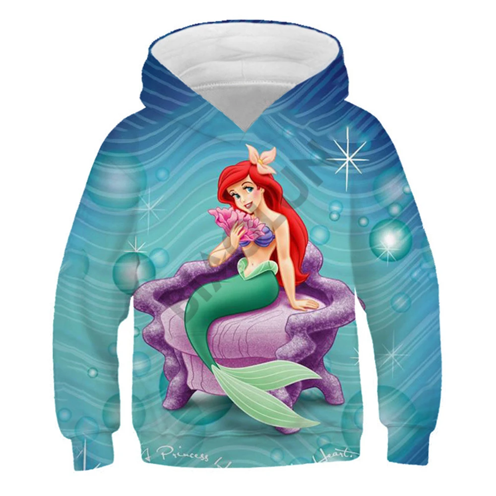 Disney Baby Clothing Ariel the Mermaid Princess Hoodie Children Beautiful Girls Birthday Tops Kids Autumn Long Sleeve Sweatshirt