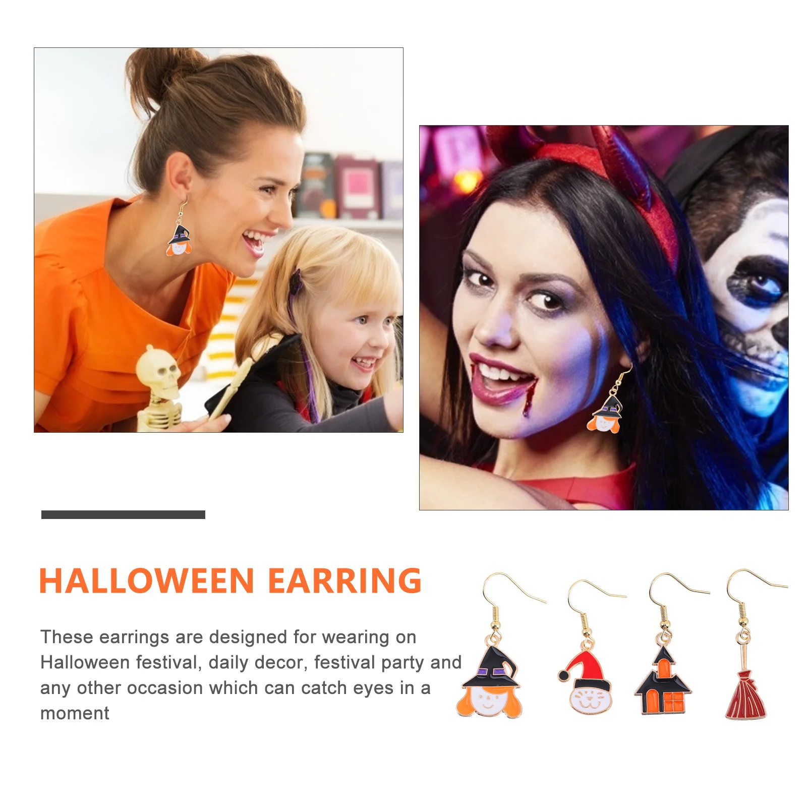 

4Pairs Christmas Earrings Alloy Halloween Festival Jewelry Decoration Lightweight Women Earrings Women Earring