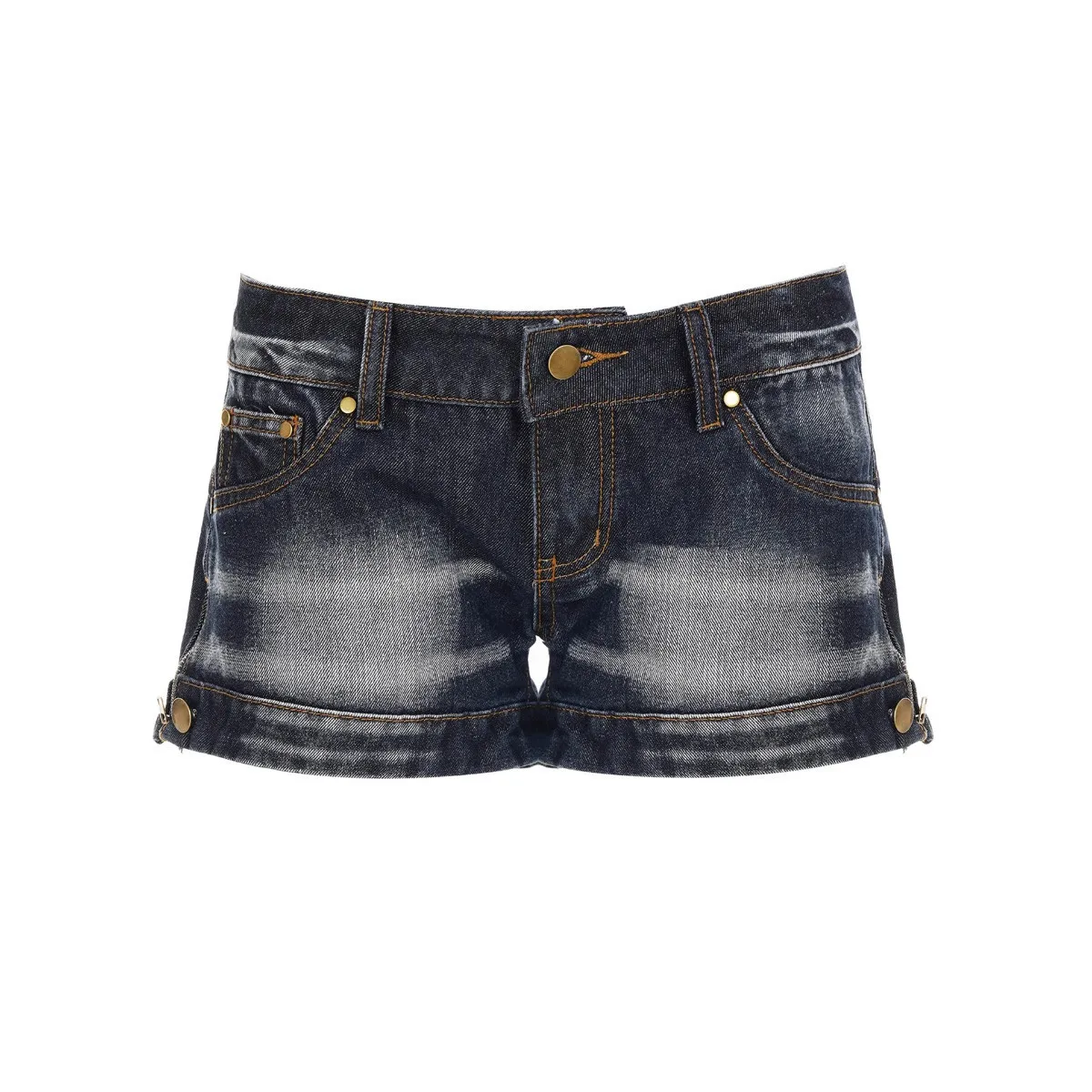 Pantalones cortos de mezclilla azul oscuro lavados teñidos con lazo de calle con botones y cremallera para mujer Y2k pantalones cortos ajustados versátiles coreanos de verano a la cadera pantalones cortos sexis