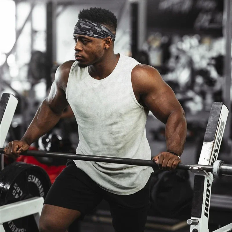 Plain Gym Fitness Muscle Bodybuilding Singlets Summer Mesh Breathable Quick Dry T-Shirts Mens Workout Sports Casual Tank Tops