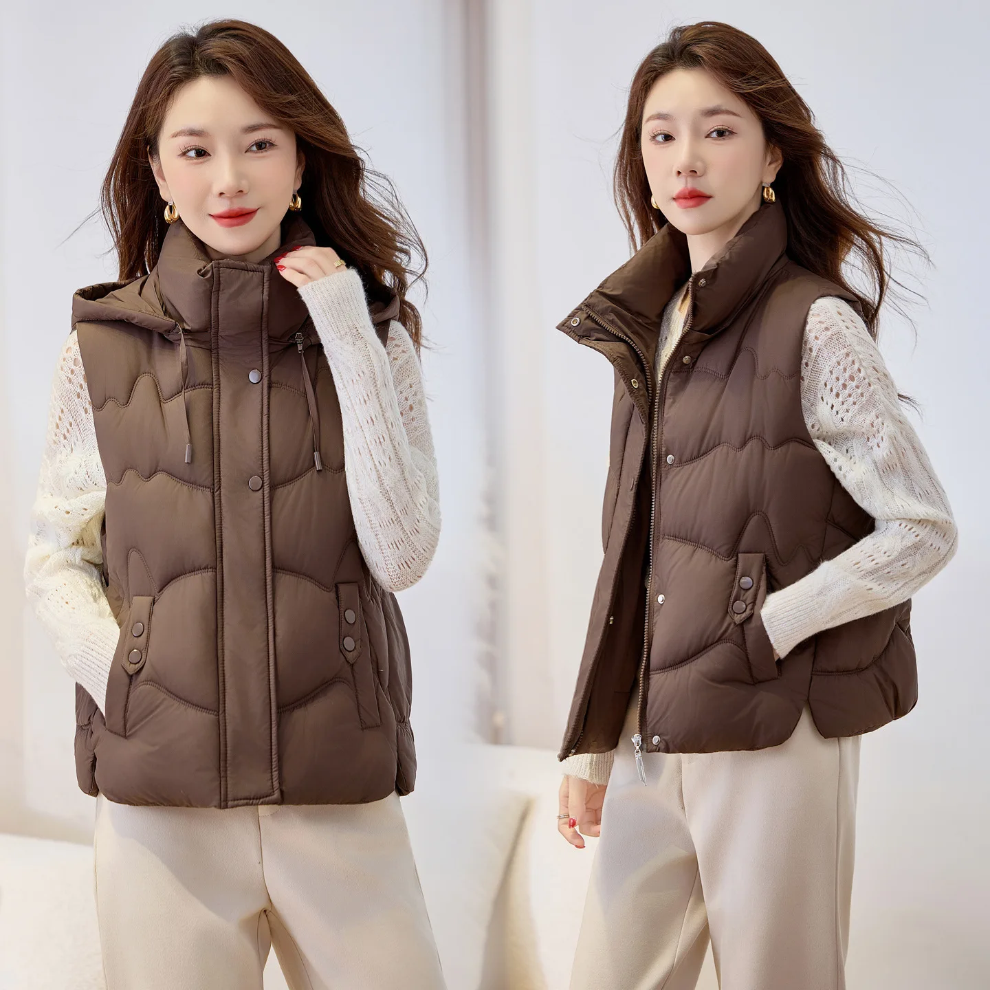 

Autumn Winter Down Cotton Vest Jacket Women New Sleevele Parkas Thicken Warm Vest Coat Female Waistcoat Overcoat Ladies Tops
