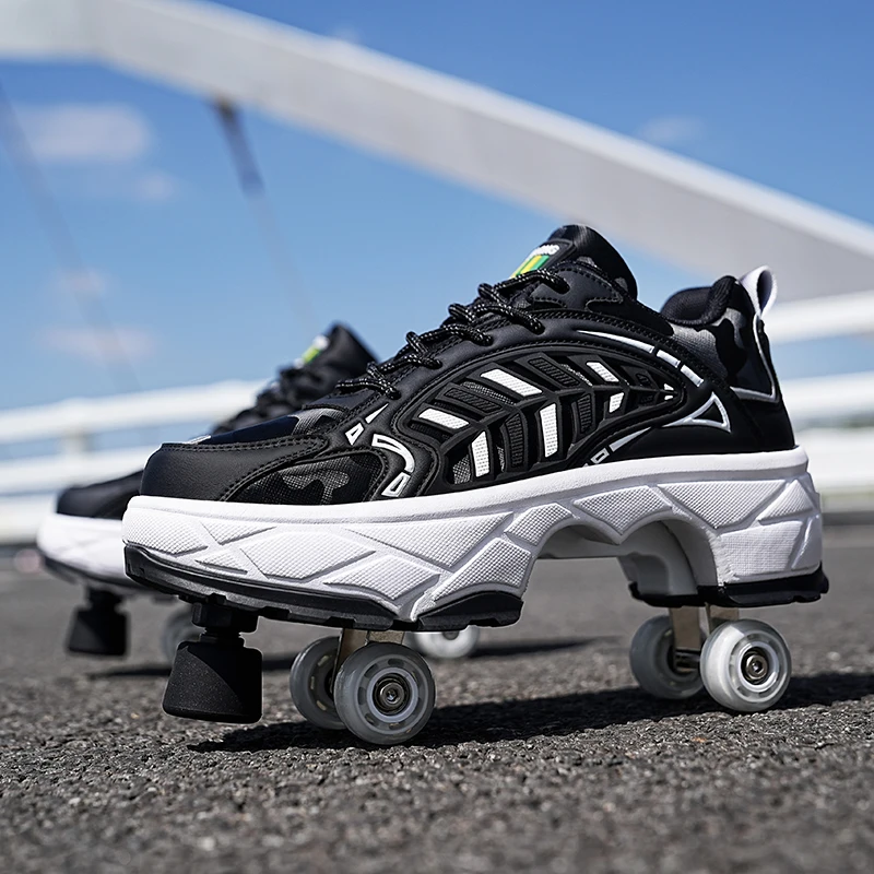2026 Unisex Roller Skates Large Four-Wheel Retractable Detachable Brake Deformation Shoes Comfort Lace Up Shoes For Kids view 6
