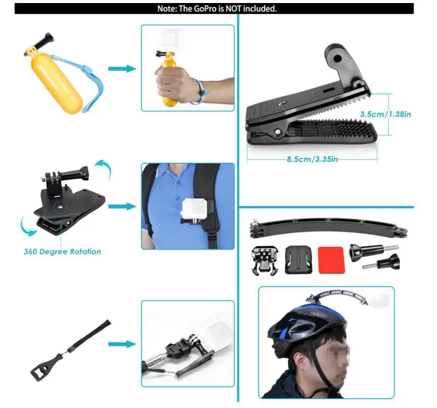Zestaw akcesoriów 50 w 1 do kamer sportowych DJI Osmo Action GoPro Hero 10 9 8 7 6 5 4 3 Insta360 AKASO Yi Sjcam — zdjęcie produktu 4