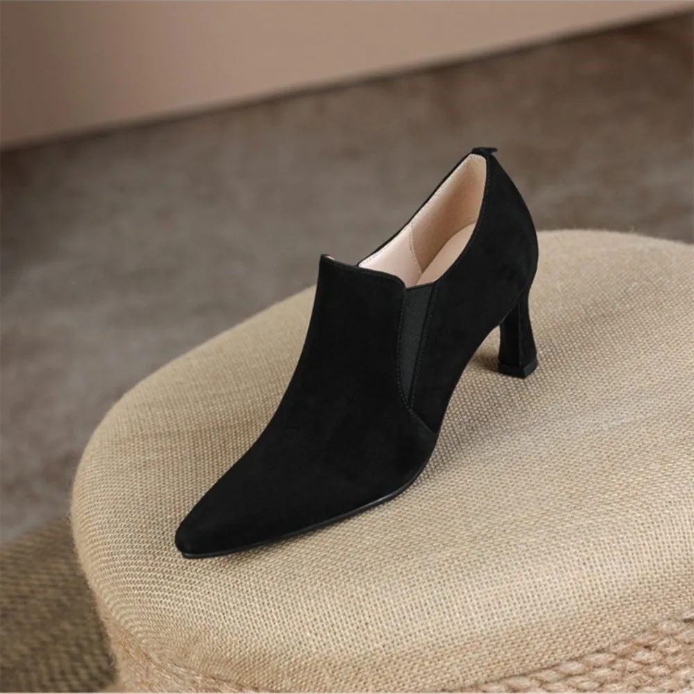 Pointed High Heels for Women\'s 2024 Spring and Autumn New Retro Thick Heel Sleeve Single Shoe Suede Fashion Female\'s Shoes Pumps