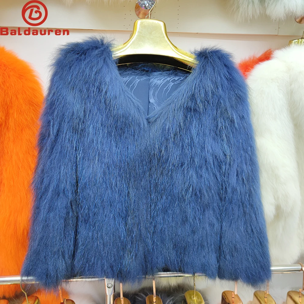 

2024 New Style High Quality Natural Raccoon Fur Knitted Coat Women's Long Sleeve Winter Warm Genuine Fur Coats Long Jackets