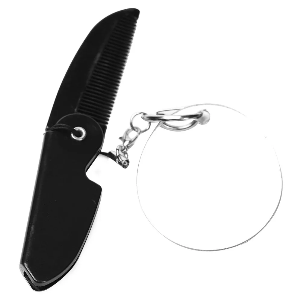 Foldable Portable Comb Beard for Men Keychain Folding Mirror Mustache Barbers Brush