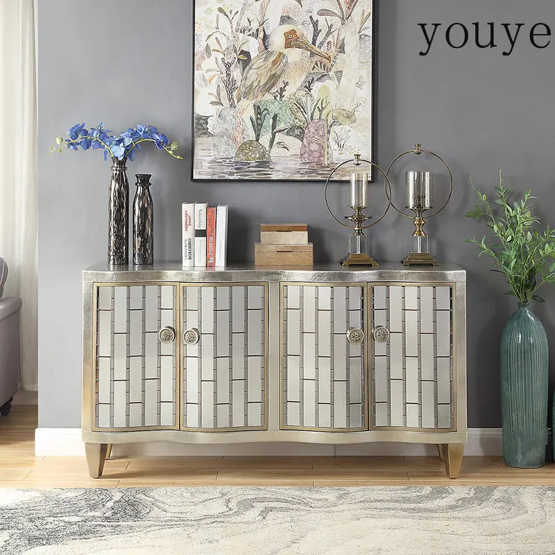 Light luxury entrance cabinet silver foil villa decoration cabinet living room paint partition European side cabinet