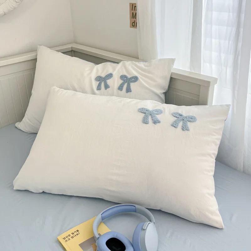 3-teiliges Bettbezug-Set (1 x Bettbezug + 2 x Kissenbezug, ohne Kern), Bettwäsche-Set mit Schmetterlingsknoten-Garn-Stickerei, weich und bequem – Detail 37