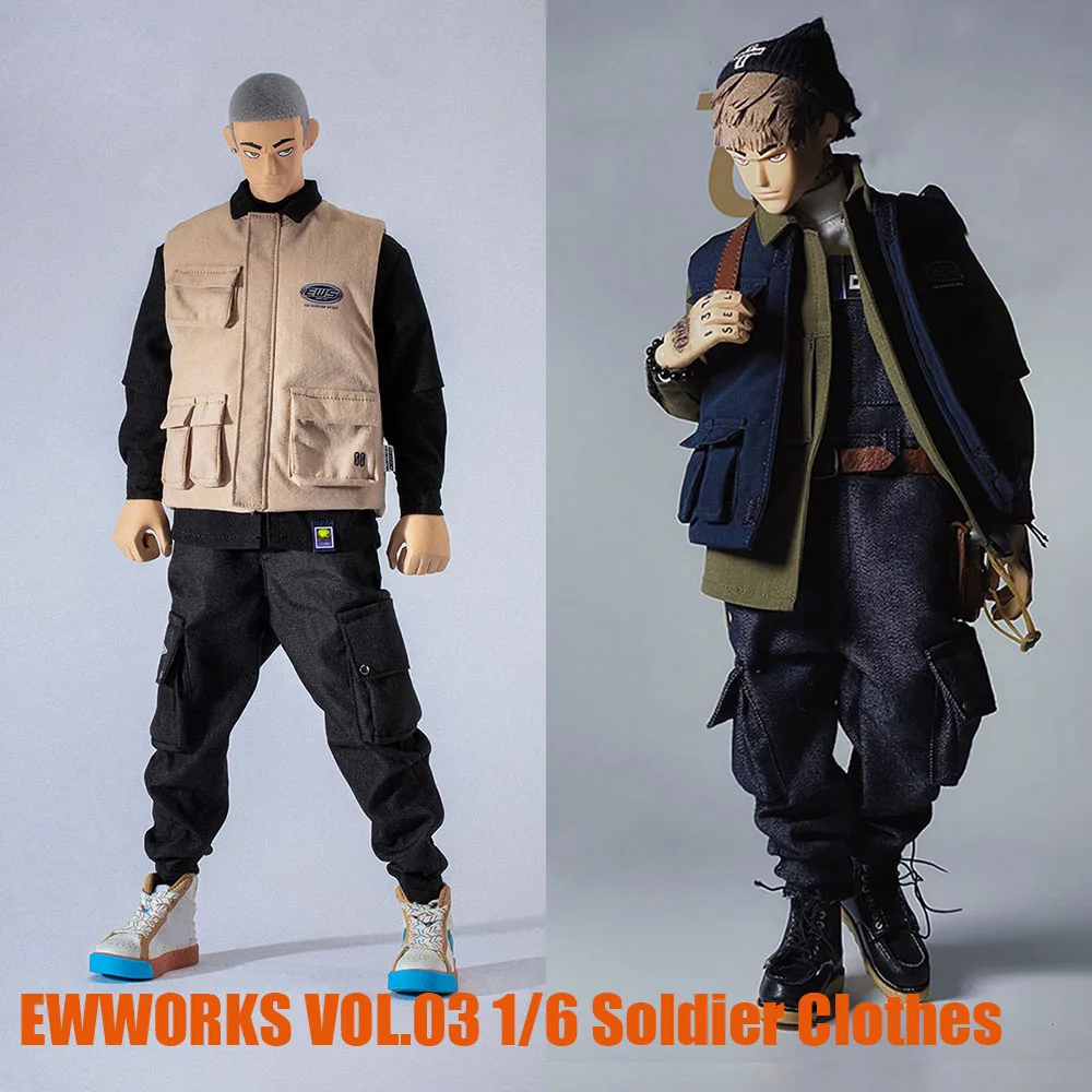 1/6 Men Soldier Pullover Print Vest Shirt Multi-Pocket Overalls Pants Street Hip-Hop Trend Clothes Fit 12'' Action Figure Body