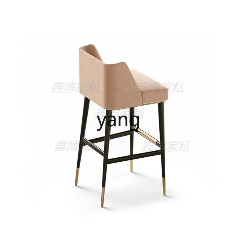 Yjq Light Luxury Bar Stool Solid Wood Backrest High Leg Home Kitchen Island Bar Reception Chair