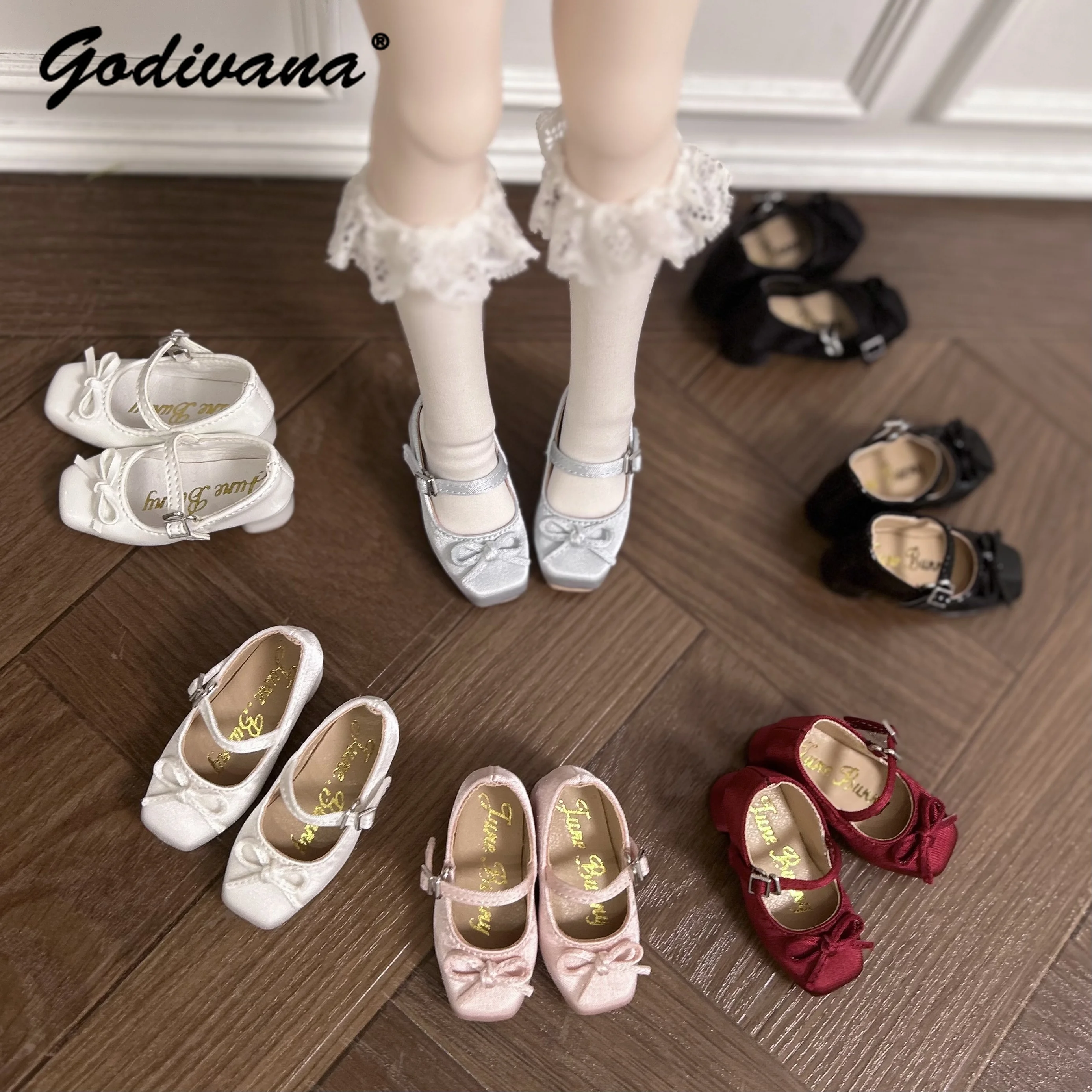 1/4 Bjd Doll Shoes Flat Feet High Heels for Bear Girl MSD Mdd Gl Dfh Vintage Elegant Square Toe Bow Decor Mary Jane Doll Shoes
