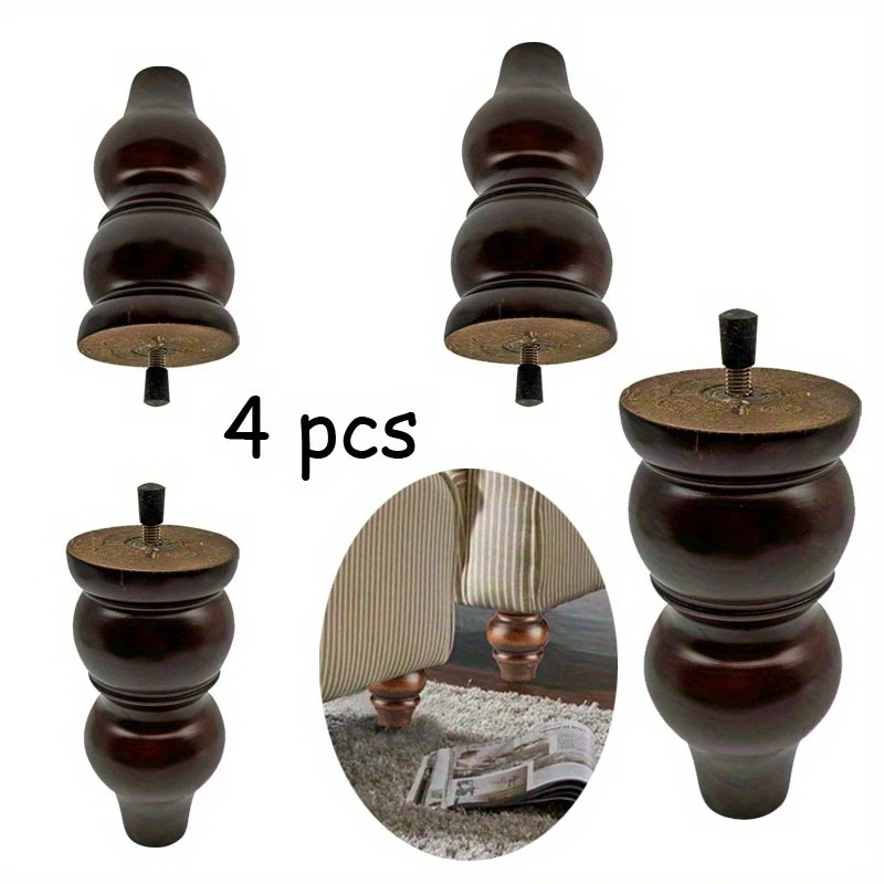 4pcs 15cm/6inch European Style Furniture Leg Solid Wood Sofa Legs Replacement Feet Fittings Coffee Table TV Cabinet Wooden Legs