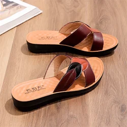 Summer Slippers for Women Sandal Soft Sole Anti slip Women Shoes True Soft Leather Mom's Sandals Cool Slippers Hollow Shoes