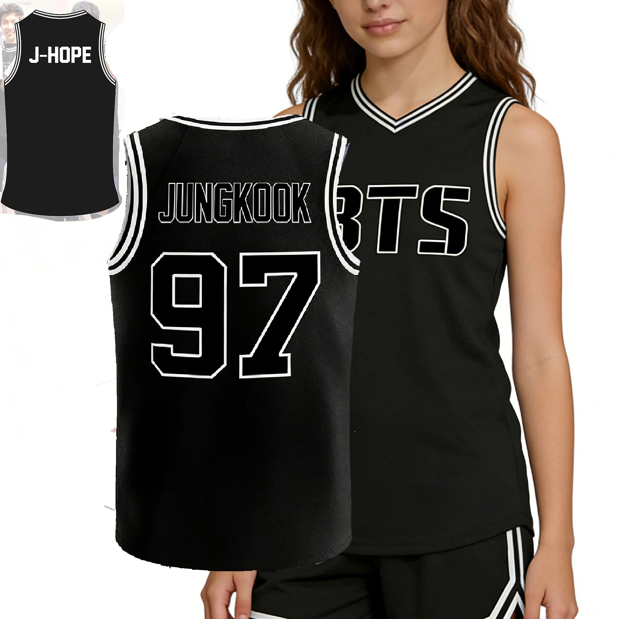 Nouveau Maillot KPOP Garçon 2026 – T-shirt sans manches imprimé Jin Hope – Tenue de concert coréenne pour femmes et enfants – Débardeur de basketball