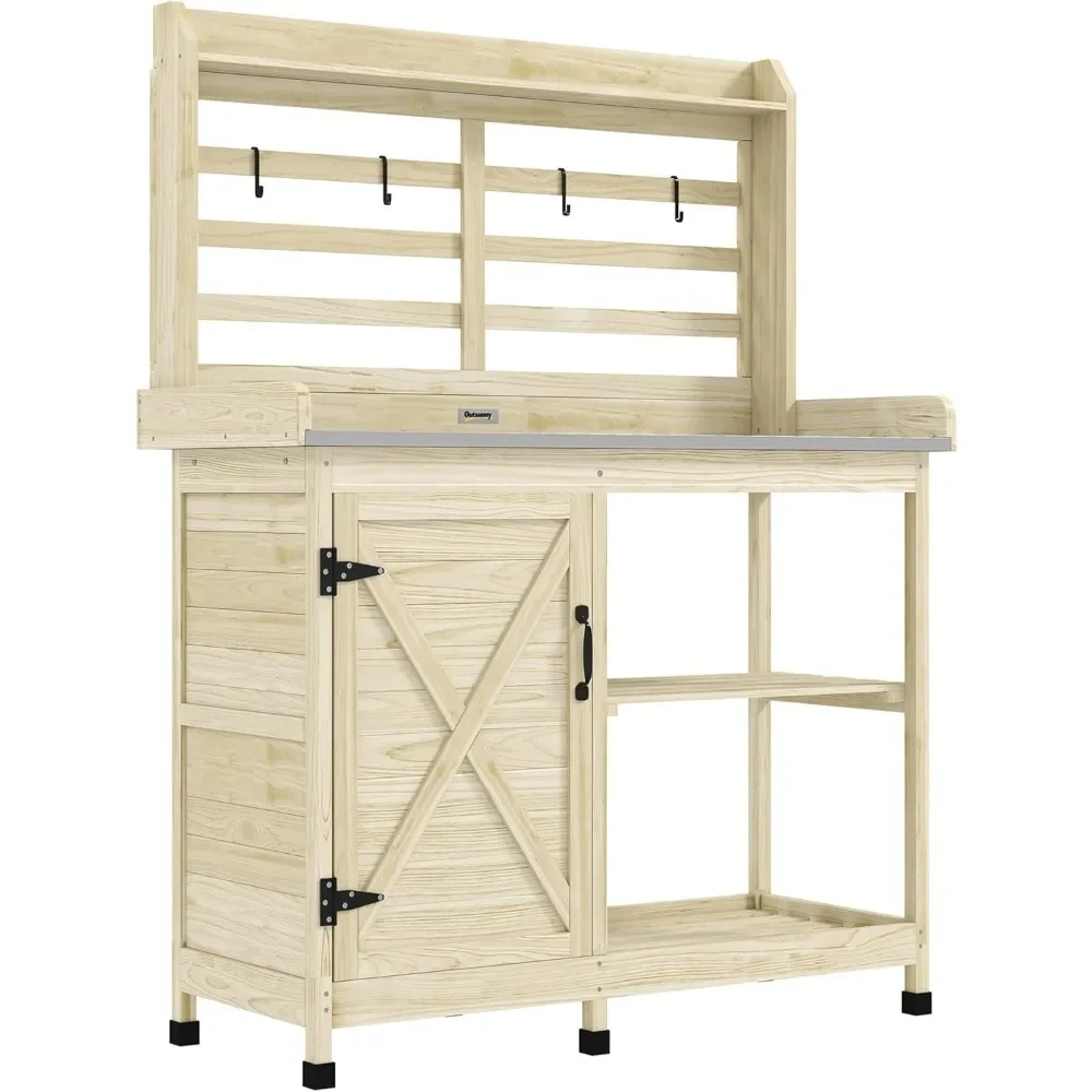 

Outdoor Wooden Potting Bench Table, Garden Workstation with Storage Cabinet, Storage Shelves for Backyard, Patio, Balcony