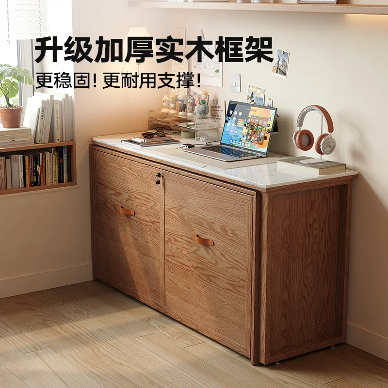 Folding bed Solid wood Lunch break Retractable single  Small apartment study desk integrated  Multifunctional invisible