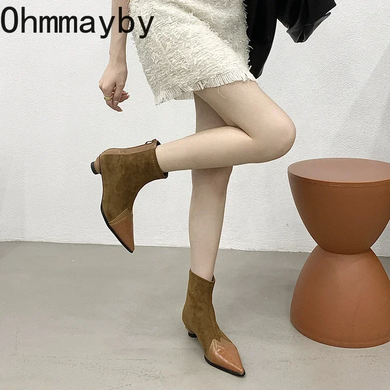 Women Ankle Boots Fashion Pointed Toe Short Booties Ladies Elegant Low Heel Shoes 2024 Spring Autumn Comfort Women\'s Footwear