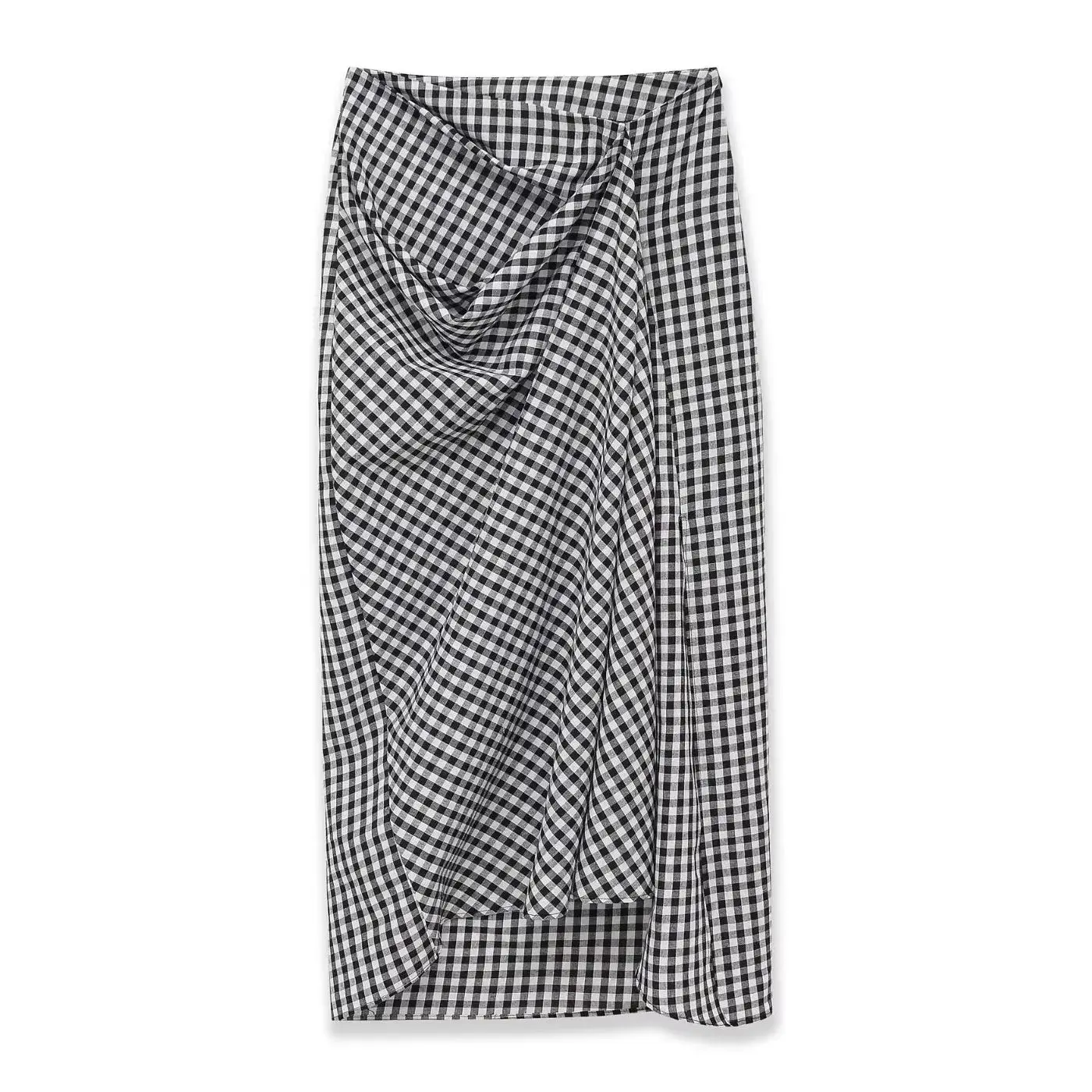2026 Spring Summer Fashion Women's Plaid Straight High Waist Long Midi Skirts Lady Vintage Chic Pleated Trendy Side Slit Dress