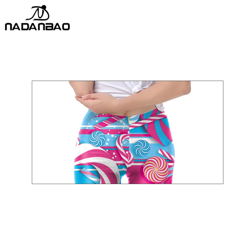 Nadanbao Cute Lollipop Print Leggings Women Rose Red Blue Sexy Slim Tights Merry Christmas Holiday Party Pants Yoga Trousers