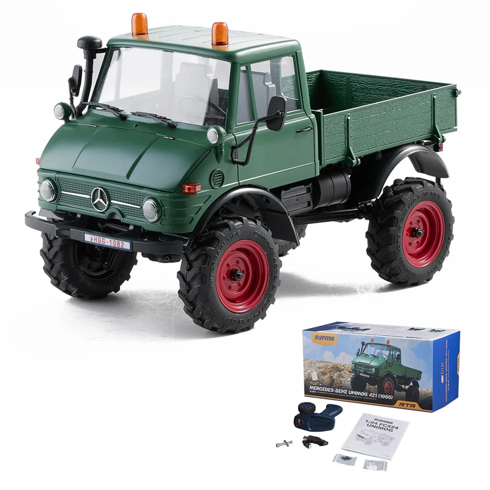 

FMS FCX24 RTR 421 Unimog 1/24 2.4G 4WD RC Car Rock Crawler Двухскоростные портальные оси Внедорожный альпинистский грузовик Светодиодный свет Транспортные средства Мод