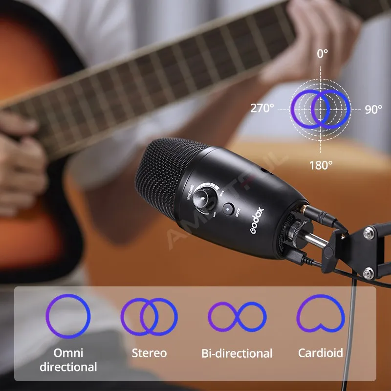 Godox UMic82 USB-Kondensatormikrofon mit bidirektionalem, omnidirektionalem Nierencharakteristik mit mehreren Mustern
