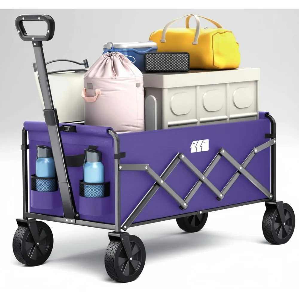 

Foldable Collapsible Wagon Cart Heavy Duty 180lbs Capacity Lightweight Portable for Camping Beach Sports