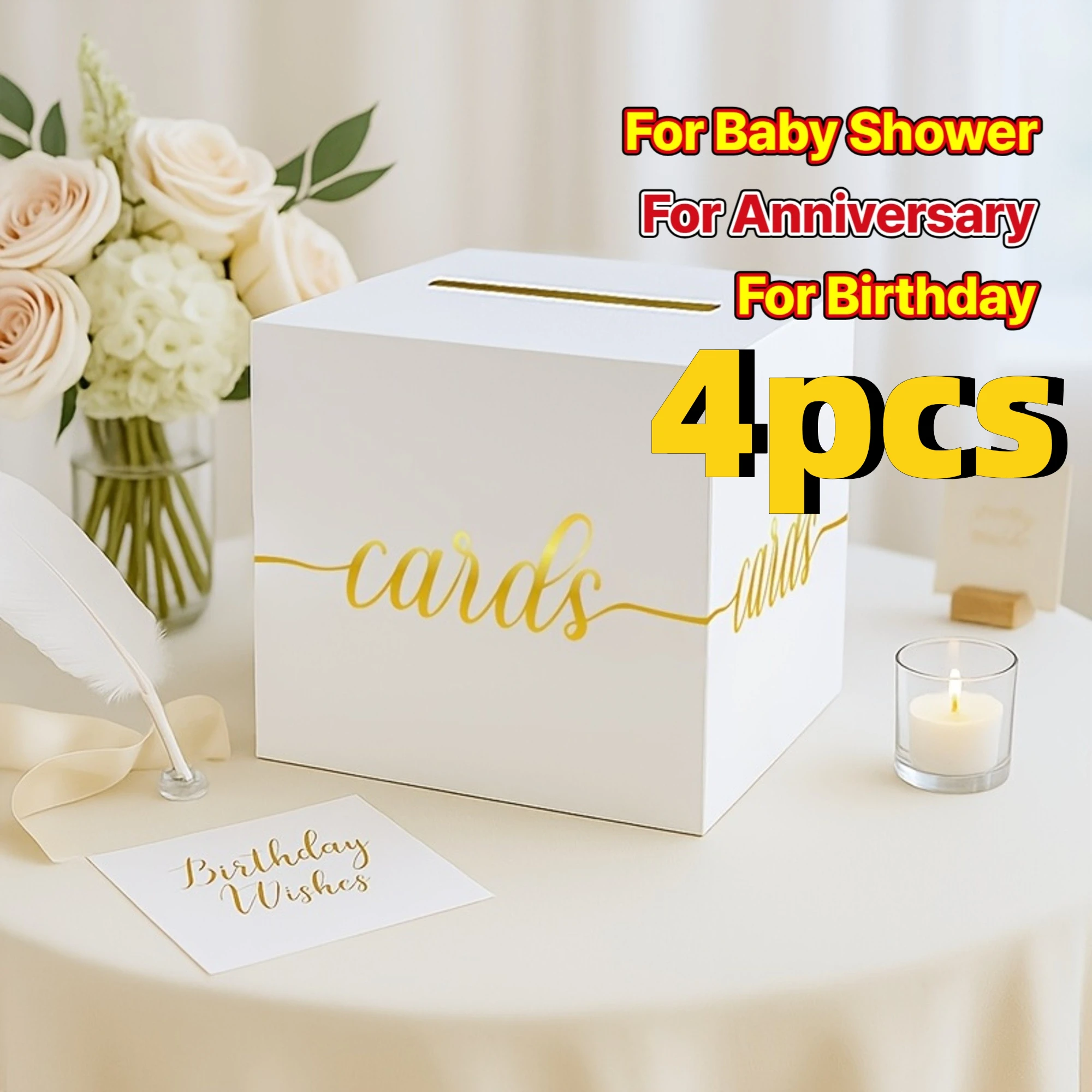 4pcs White Wedding Card with Gold Foil Design Box Containing 10 Card for Voting Game Wedding Gift Reception Baby Shower Party