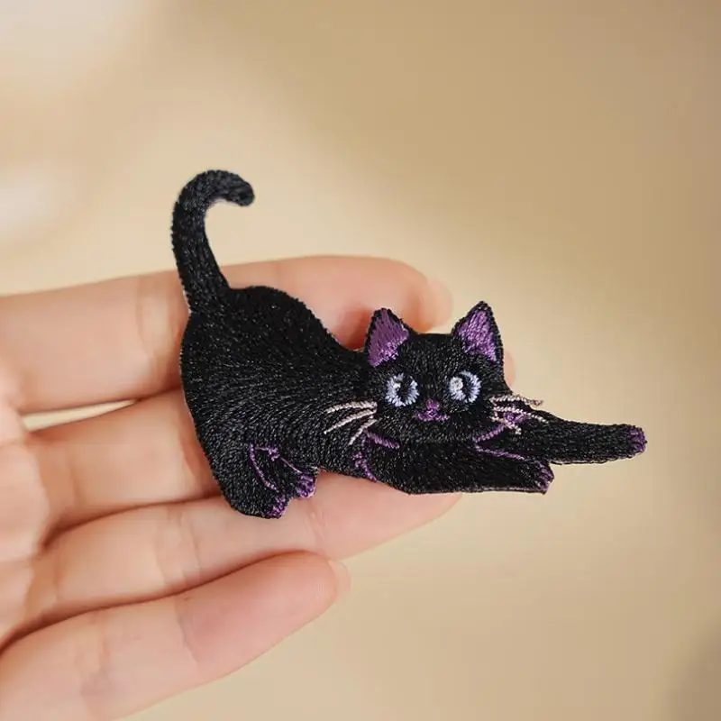 

Мультфильм DIY вышитый черный кот значок нашивки для одежды аксессуары с логотипом декоративные наклейки аппликации для шитья