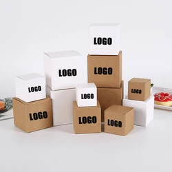 10 Pcs Custom Logo Small Kraft Paper Box for small business Cosmetics packge box square shaper white box for gifts package box