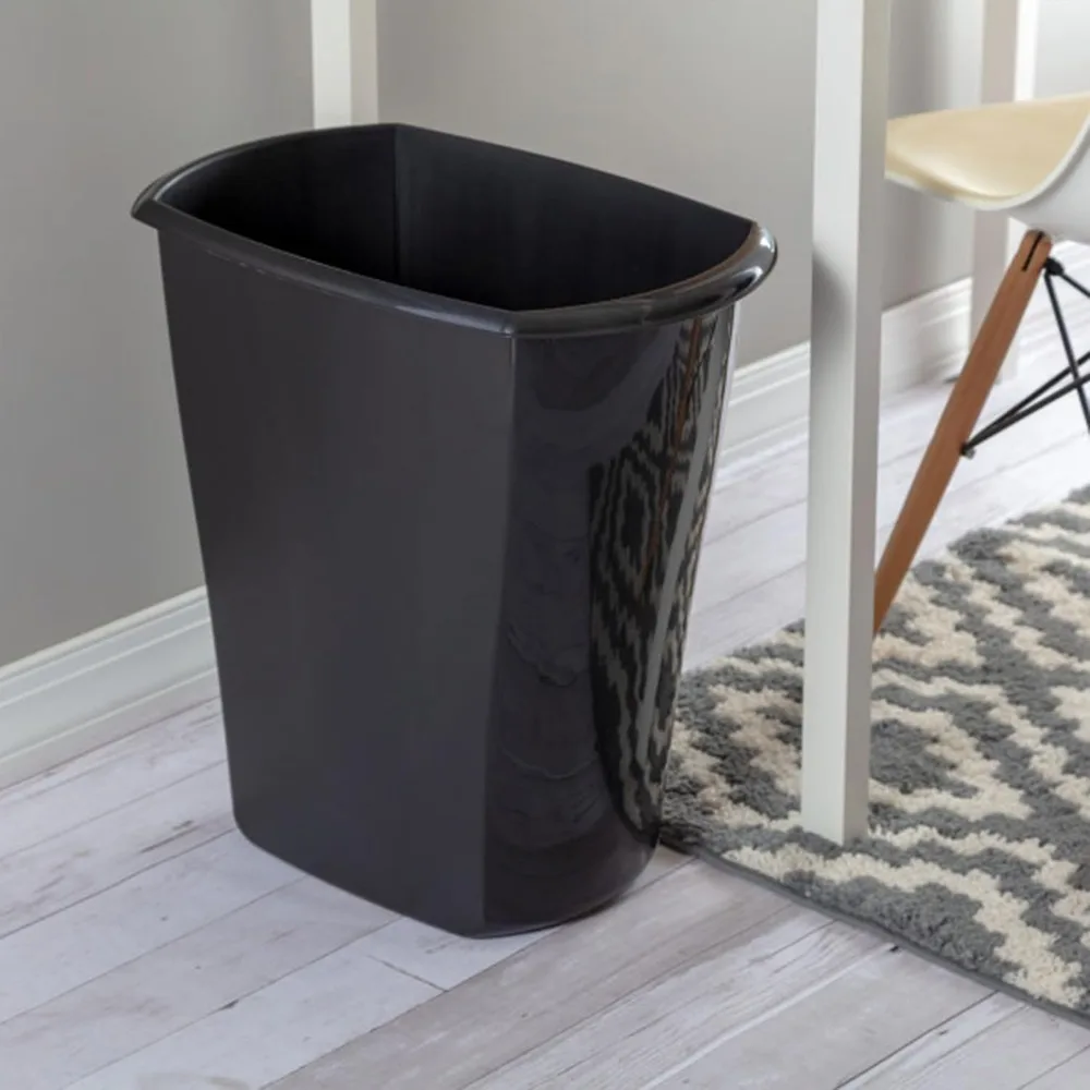 10 Gallon Ultra Plastic Wastebasket Trash Can for Home Bedrooms, Kitchens, or Office Spaces, Black, 6-Pack