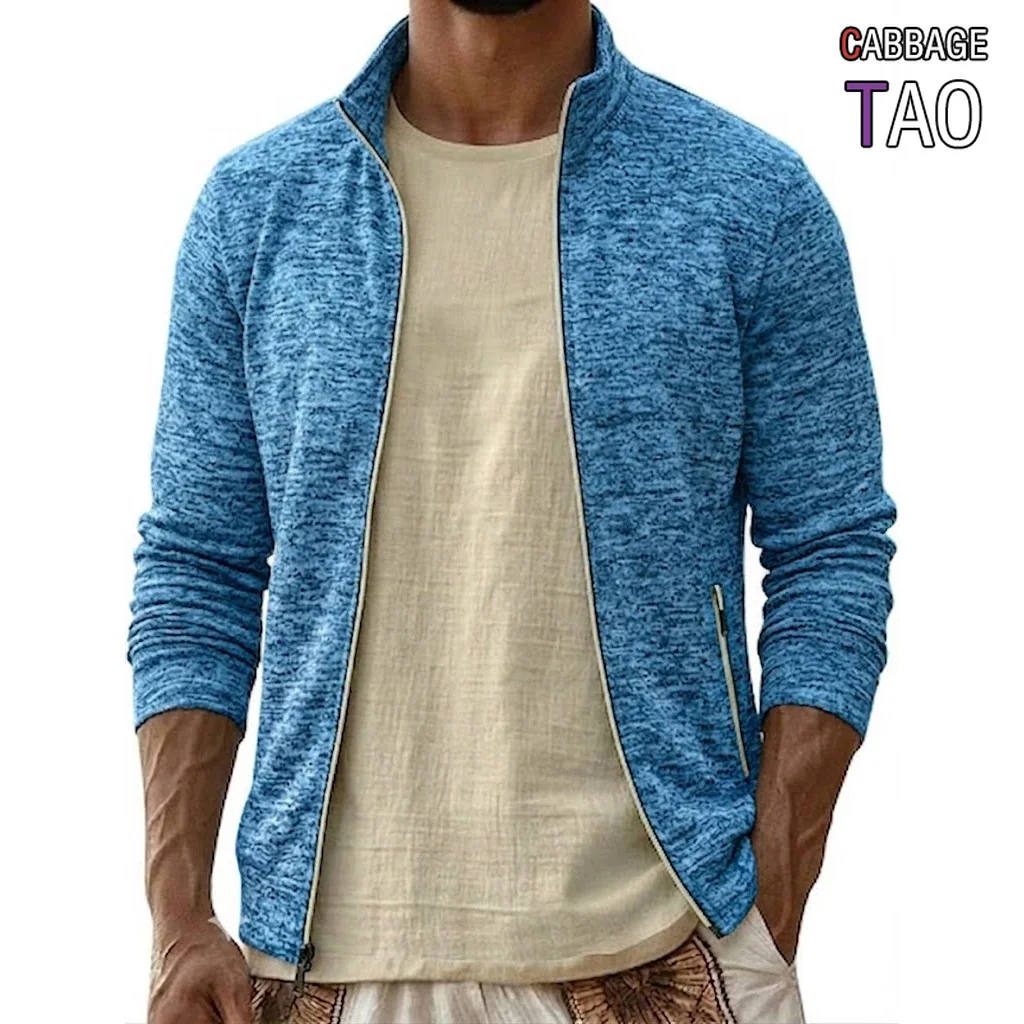 Men New Stand Collar Mock Neck Zip Up Sweatshirt Lightweight Fleece Jacket with Zipper Pockets Casual Fleece Cardigan Coat