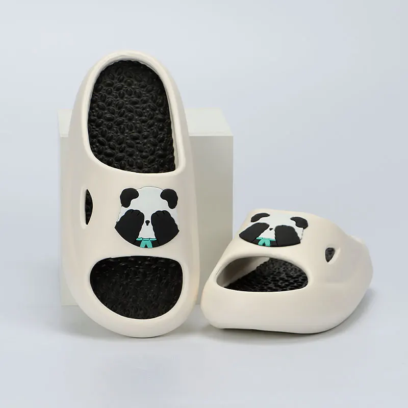 Cartoon Panda Indoor Shiatsu Massage Slippers Women Thick Bottom Non Slip Bathroom Slippers 2024 Summer Platform Sandals Slides