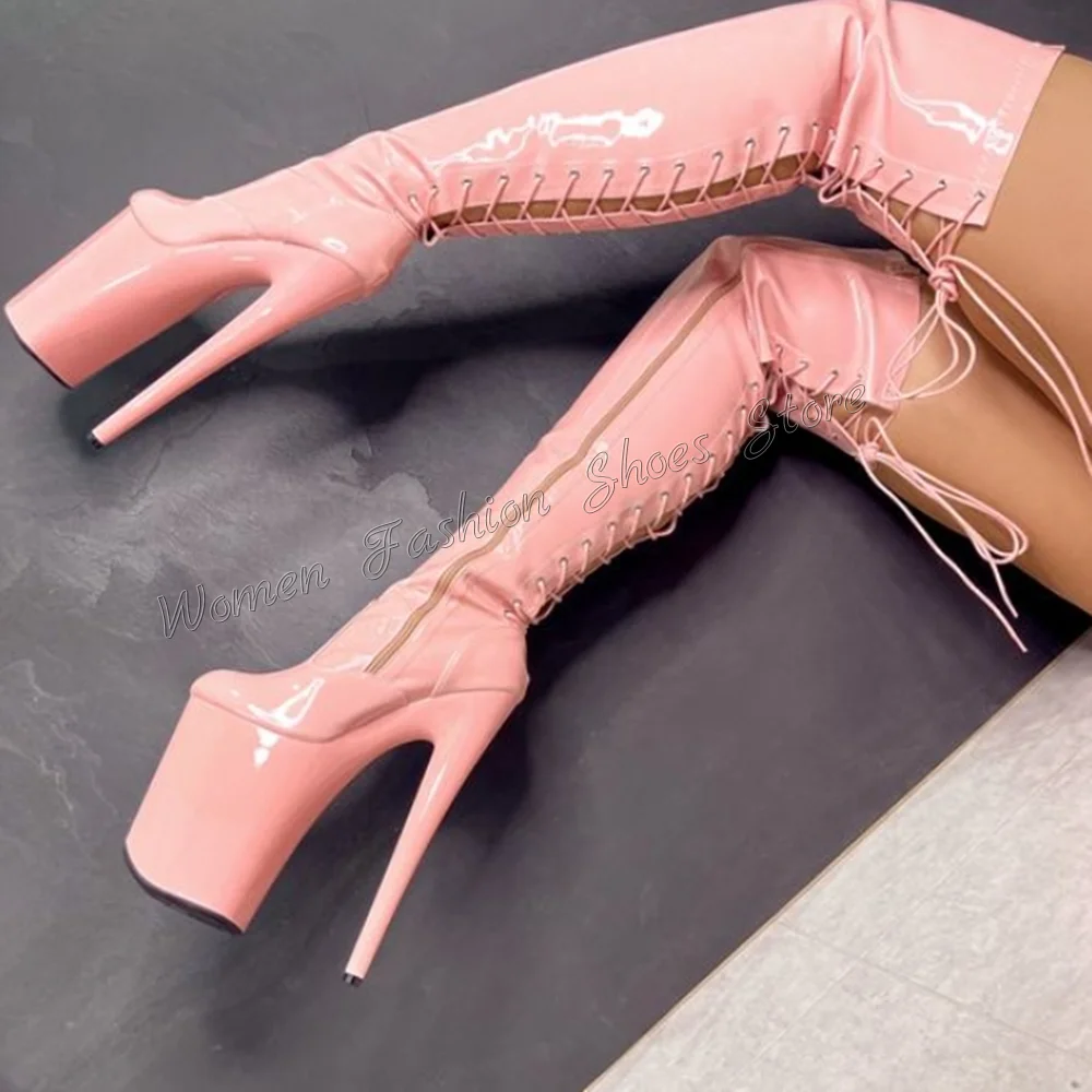 Botas de plataforma con correa trasera Para mujer, Zapatos de tacón alto por encima de la rodilla, novedad de 2024