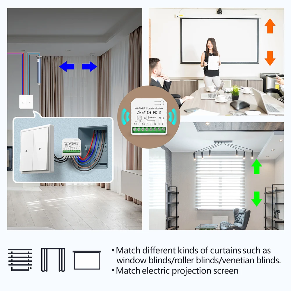 Tuya/Smart Life WiFi RF Roller Shutter Smart Switch 110V 220V, for Curtain/Blind,Timing Function,5-in-1 Remote,Google Home Alexa