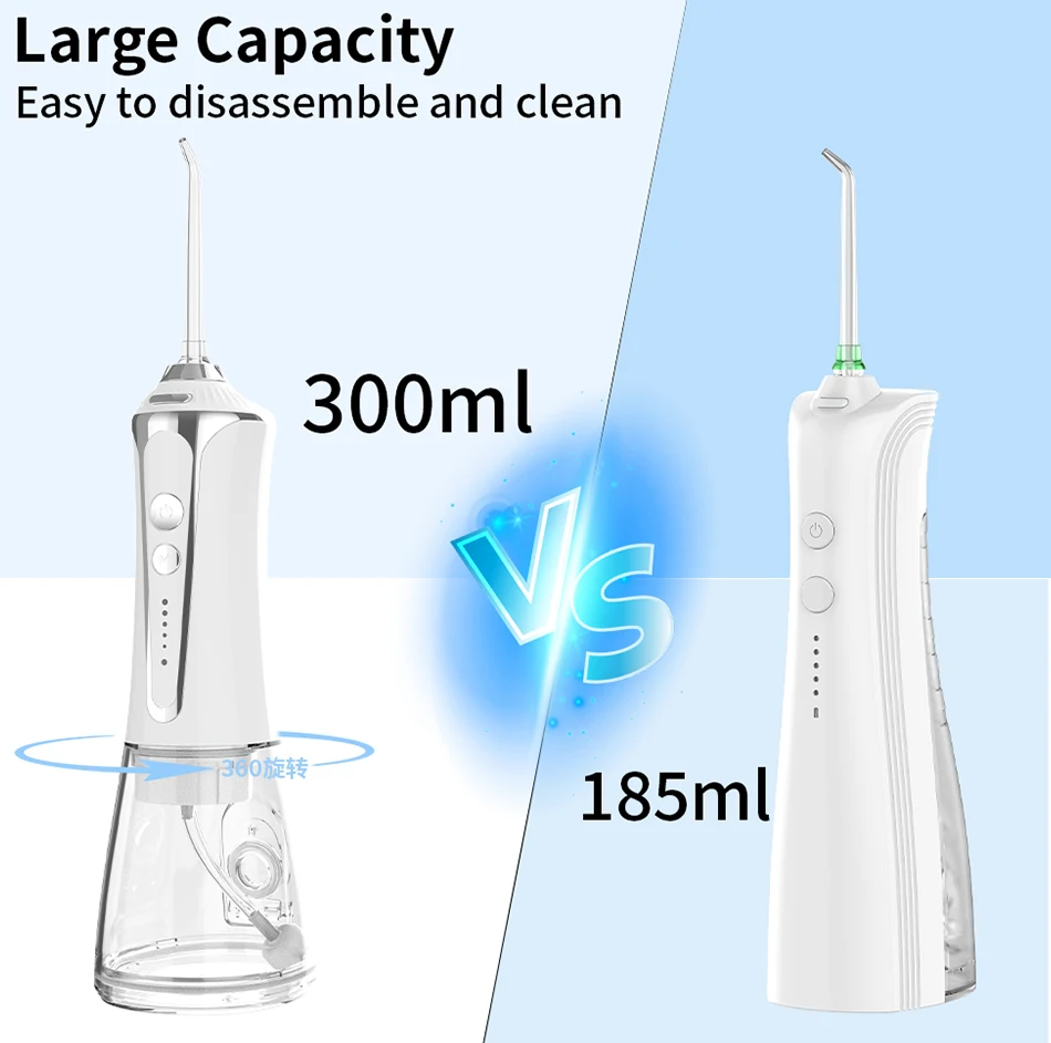 H2ofloss Kabelloser Tragbarer Wasserflosser 300ml 5 Modi IPX7 Wiederaufladbarer Mundduschen-Irrigator mit 5 Düsen 2500mAh Lokaler Versand – Detail 10
