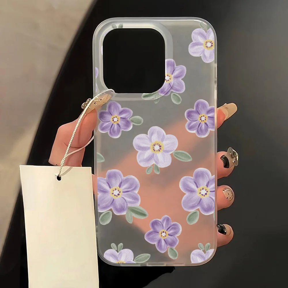 Shockproof Cover For iPhone 16 Case iPhone 15 Plus 14 Pro Max 11 12 13 Mini Fundas Blue Flower Matte Phone Cases Soft TPU Pumper