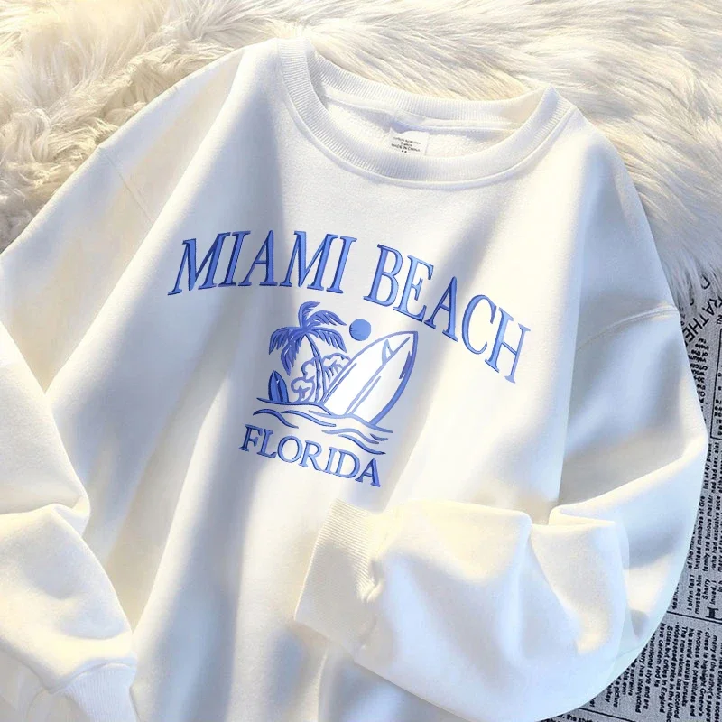 Miami Beach Florida Fe Men Sweatshirt Street High Quality Pullover Hip Hop Casual Camisa Cartoons Loose Clothes