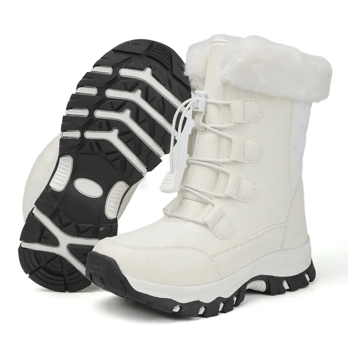 Womens Winter Snow Boots Waterproof Shoes Walking Comfortable Hiking Tennis Booties Furry Mid Calf Warm Lightweight