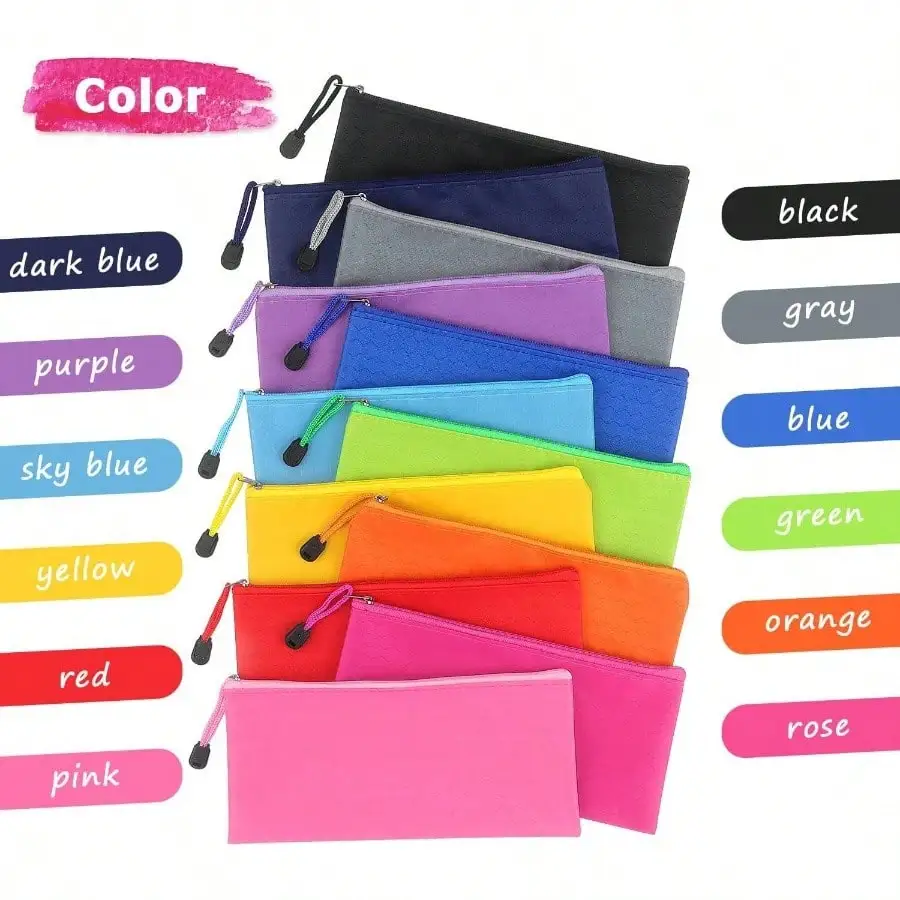 12パック ジッパーペンシルバッグ ペンシルバッグ、ジッパーペンシルバッグ、大容量、防水鉛筆、オフィス用品の整理