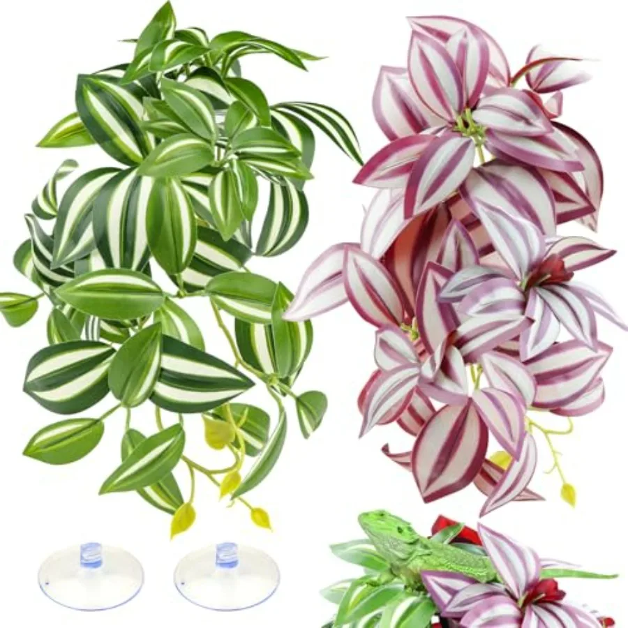 

2 Pack Reptile Plants, Artificial Hanging Plants with Suction Cups, Habitat Decor Plastic Vines Decorations for Bearded Dragons