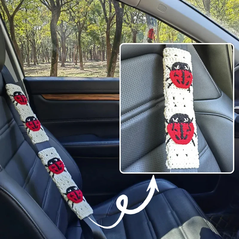 

2-pack Handmade Ladybug Crochet Car Seat Belt Cover - Lucky Spot Cozy Seatbelt Pad for Car Interior Accessories
