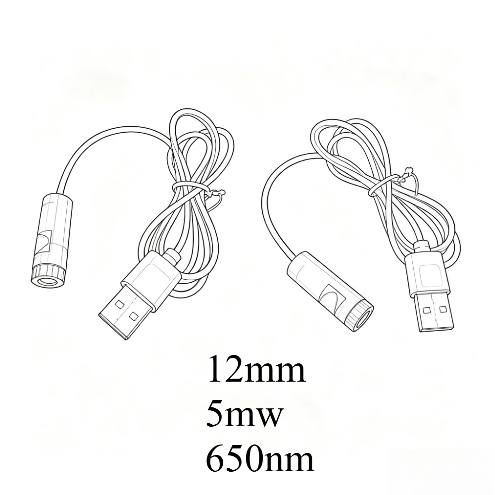 12mm 5mw Adjustable focus red Diode Industrial Laser Module Positioning Copper Head With USB Line 650nm Dot Line Cross