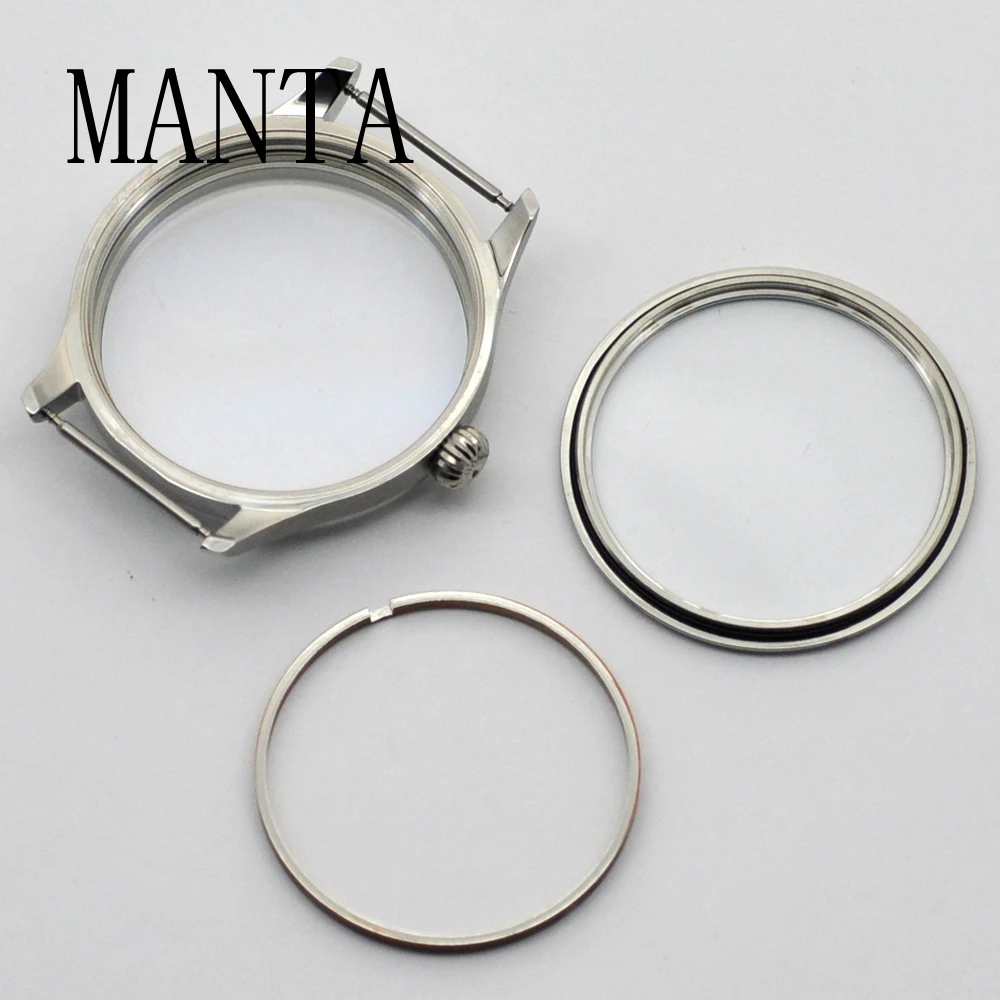 MANTA 44mm Stainless Steel Silver Rose Gold Black Case Fit ETA6497/6498 Seagull ST3600 Movement Watch Parts